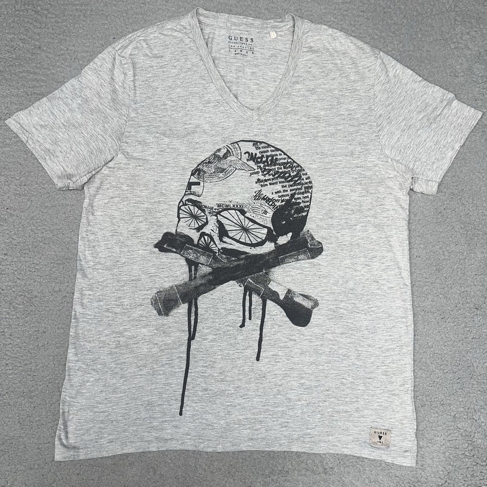 Guess Los Angeles Skull T Shirt Men's Sz L Gray You Are To Be Hypno MCMLXXXI Tee